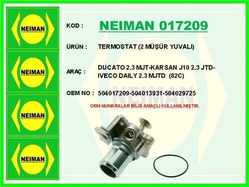 TERMOSTAT 2 MÜŞÜR YUVALI DUCATO 2.3 MJT-KARSAN J10 2.3 JTD-IVECO DAILY 2.3 MJTD 82C 504017209 504013931 504029725