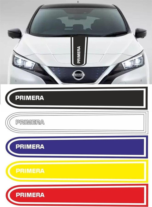 Nissan Primera Logolu Otomobil Ön Kaput Şeridi Kaput Sticker Beyaz