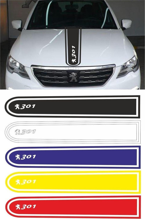 Peugeot 301 Logolu Otomobil Ön Kaput Şeridi Kaput Sticker Beyaz