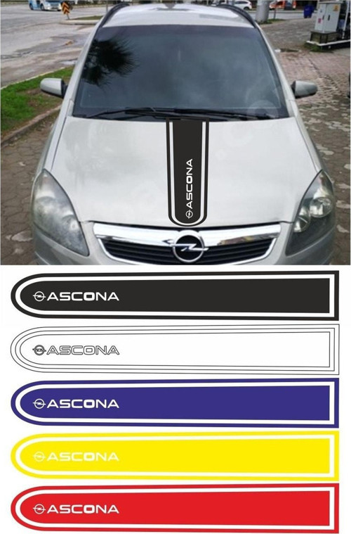 Opel Ascona Logolu Otomobil Ön Kaput Şeridi Kaput Sticker Beyaz