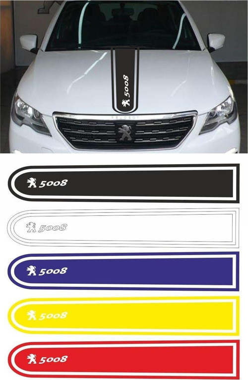 Peugeot 5008 Logolu Otomobil Ön Kaput Şeridi Kaput Sticker Siyah