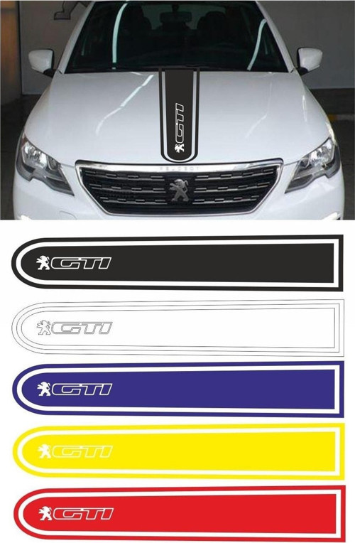Peugeot Gti Logolu Otomobil Ön Kaput Şeridi Kaput Sticker Siyah