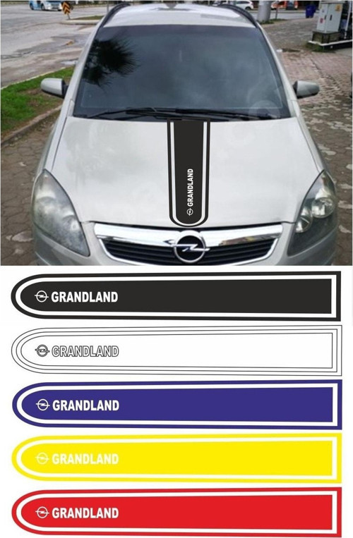 Opel Grandland Logolu Otomobil Ön Kaput Şeridi Kaput Sticker Beyaz
