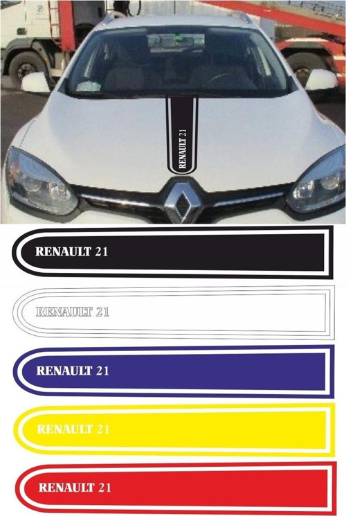 Renault 21 Logolu Otomobil Ön Kaput Şeridi Kaput Sticker Siyah