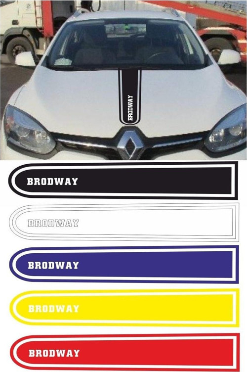 Renault Brodway Logolu Otomobil Ön Kaput Şeridi Kaput Sticker Siyah