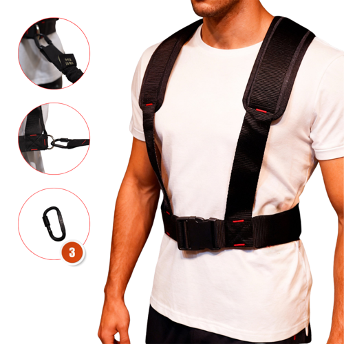 Dirençli Ağırlık Antrenman Kemeri| 3 Karabinalı Set — Hortum Kolonlu Lastik, Omuz Koruyucu, Alüminyum Kilitli Karabina
