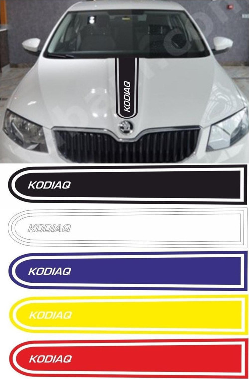 Skoda Kodiaq Logolu Otomobil Ön Kaput Şeridi Kaput Sticker Siyah