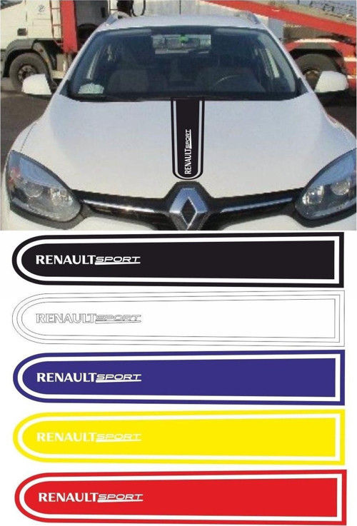 Renault Sport Logolu Otomobil Ön Kaput Şeridi Kaput Sticker Beyaz
