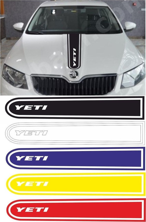 Skoda Yeti Logolu Otomobil Ön Kaput Şeridi Kaput Sticker Siyah