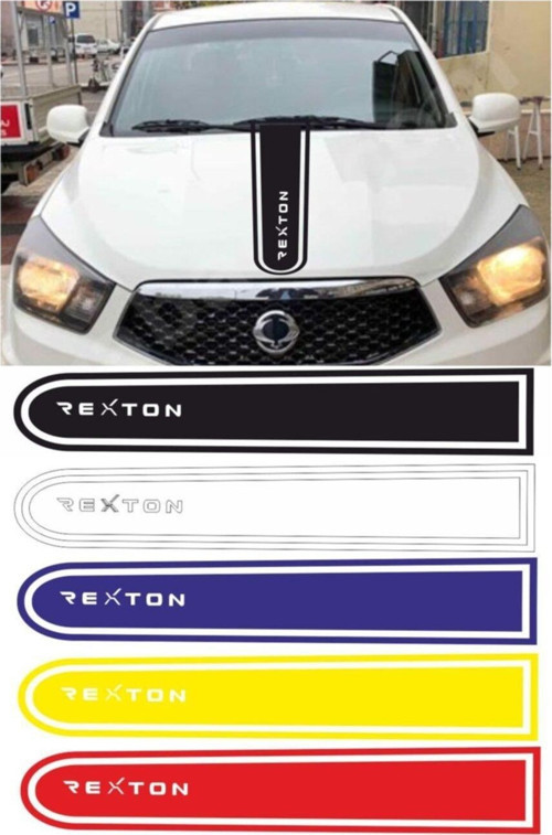 Ssangyong Rexton Logolu Otomobil Ön Kaput Şeridi Kaput Sticker Beyaz