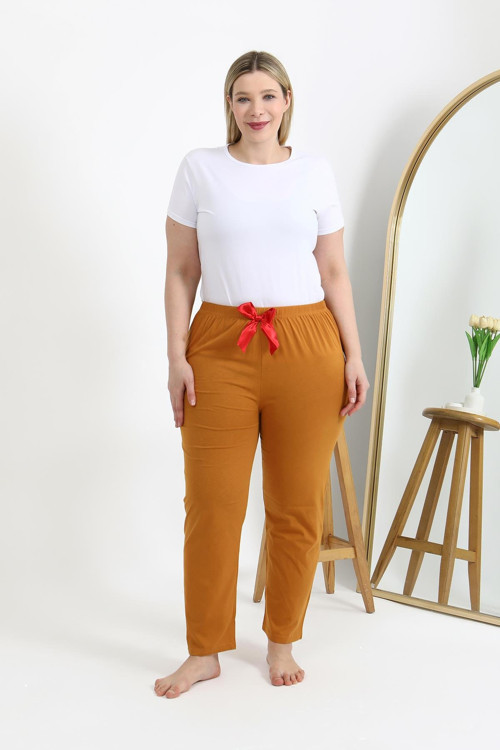 Kadın Pamuklu Büyük Beden Alt Pijama 27559 Hardal
