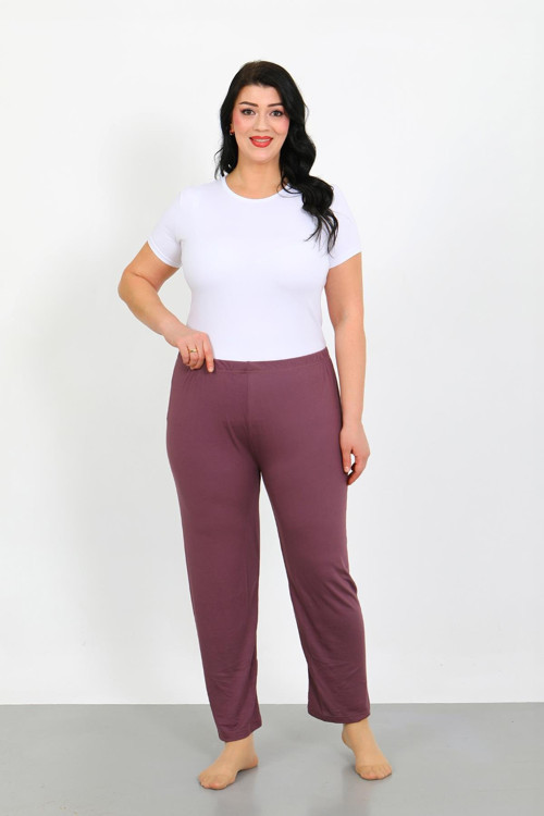 Kadın Büyük Beden Mürdüm Tek Alt Pijama 27555