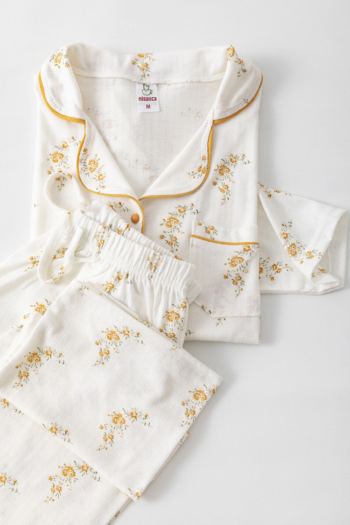 Uzun Kol Gömlek Yaka Kadın Pinterest Pijama Takımı - Mevsimlik Kadın Pijama- Geniş Beden Aralığı