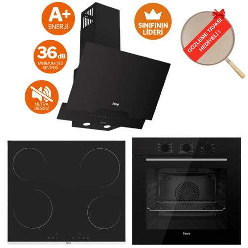 FlowArt Arvio Vitroseramik Elektrikli Ankastre Set ( D063-SA Sessiz + MS261 + QBL62CS)