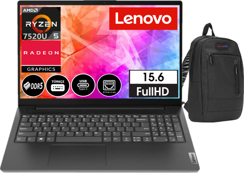 V15 Gen4 Amn Ryzen5 7520U 16GB Ddr5 1tb SSD 15.6" WINDOWS11HOME Fhd Dizüstü Bilgisayar 882YU00QYTX07 + Zetta Çanta
