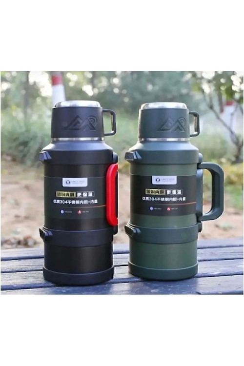 48 Saat Isı Korumalı Termos 3.2 Litre Siyah-Gümüş-Yeşil Karışık Renkler Kamp Aile Boy Çelik Termos