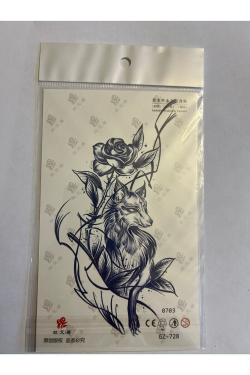 Kurt Ve Çiçek 18X11 Cm Yarı Kalıcı Hayalet Geçici Dövme Yapıştırma Dövme