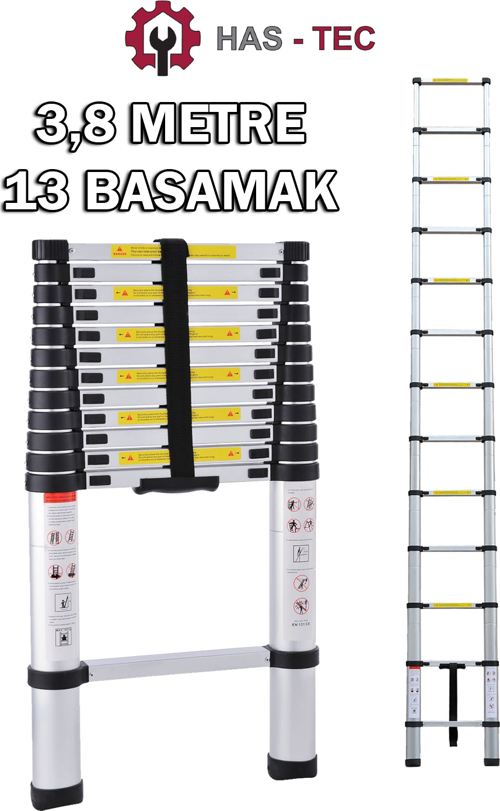 13 Basamaklı Düz Uzayan Teleskopik Merdiven 3,8 m