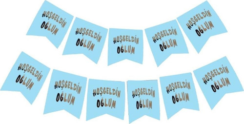 BFS Hoşgeldin Oğlum Yazılı Mavi Üzeri Gümüş Yeni Doğan Bebek Doğum Süsü Afiş Bayrak Flama 2.2 Metr
