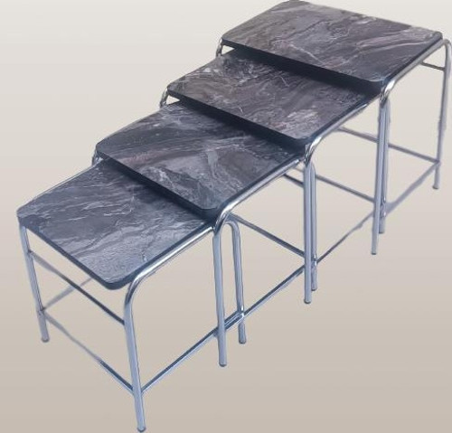 Zigon Sehpa Demet Model Metal Nikelaj Ayak Açık Siyah Mermer Desen Tabla El Yapım