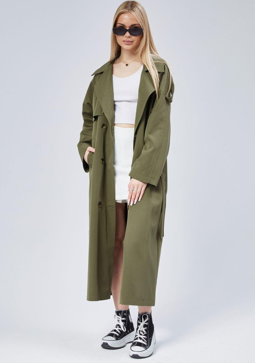 Kadın Oversize Astarlı Uzun Trençkot