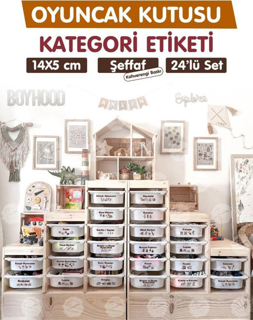 Oyuncak Dolabı Kutusu Kategori Etiketi Türkçe, Organizer Etiketi Şeffaf Düzenleme Organizer Kahverengi-T943