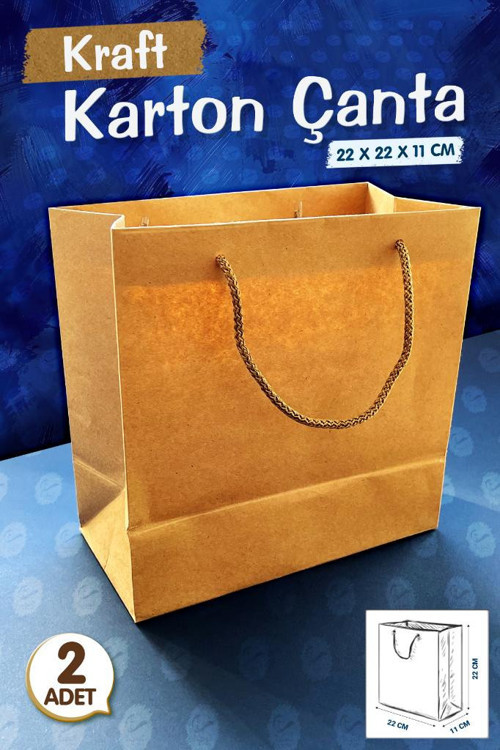 Kraft Karton Çanta Hediye Paketi Çanta Poşet 2'li 22*22*11cm-T1069