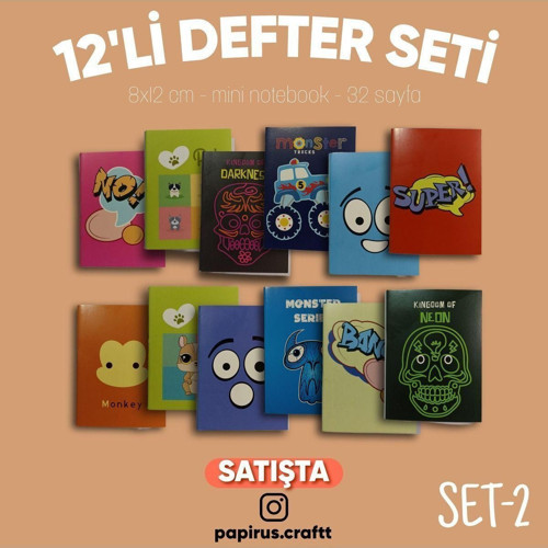 12'Li Mini Defter Seti Çizgisiz A7 (8Cm X 12Cm) Mini Notebook Seti