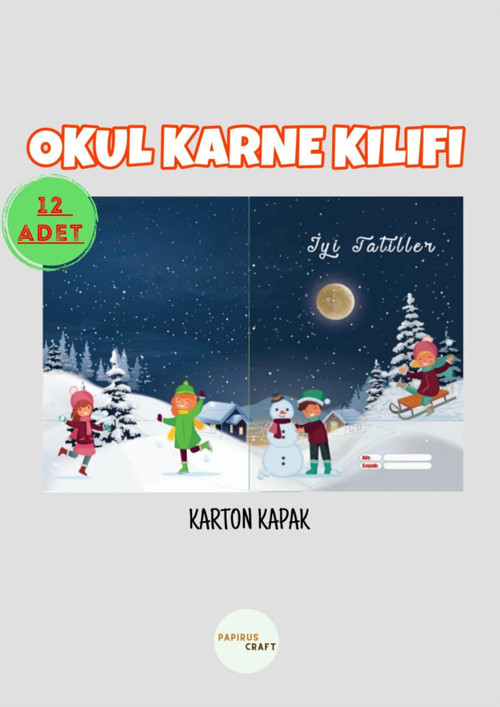 Kar Temalı Karne Kılıfı , Karne Kabı , 12 Adet , Karne Hediyesi , Öğrenci , 15 Tatili