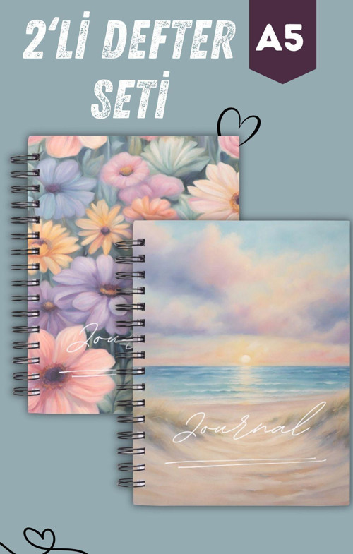 Spiralli Defter -| 2 Adet | Çizgisiz | A5 | Çelik Spiral | 90 Sayfa | Sert Karton Kapak