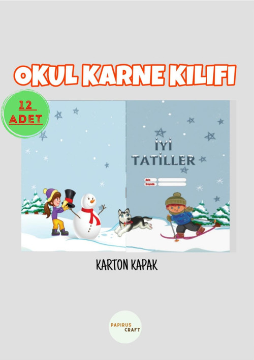 Kış Temalı Karne Kılıfı , Karne Kabı , 12 Adet , Karne Hediyesi , Öğrenci , Karne , 15 Tatil