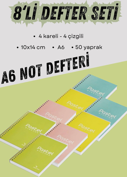 8 Li A6 Cep Boy 50 Yaprak Not Defteri 8 Adet Çizgili Renkli Defter