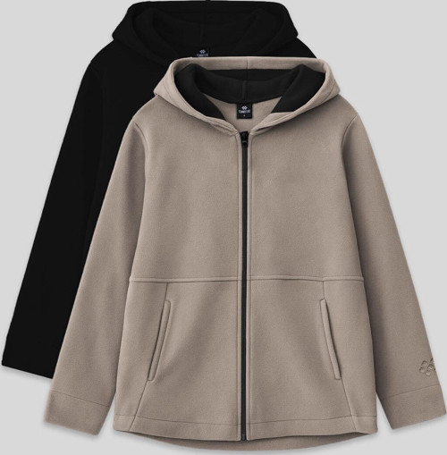 Standart Fit Kapüşonlu 2li Paket Siyah-Koyu Bej Kız Çocuk Sweatshirt - 75152