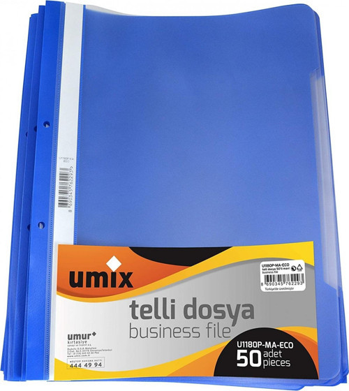 Telli Plastik Dosya Mavi 50 Li 1 Paket