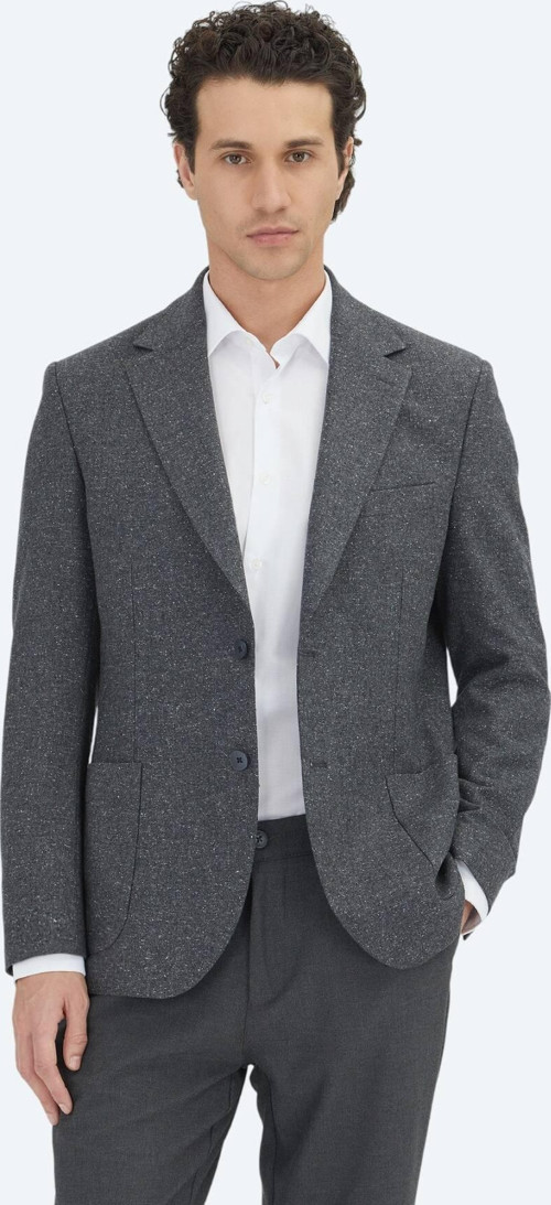 Gri Mikro Modern Fit %100 Yün Ceket