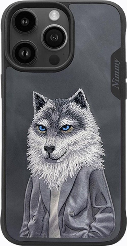 iPhone 14 Pro Wolf Serisi Kurt Nakış işlemeli Detaylı Kılıf Füme