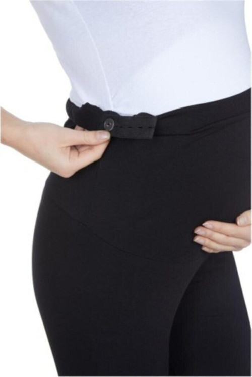 Siyah Beli Ayarlanabilir Ince Likralı Penye Hamile Kadın Tayt Siyah L-Xl
