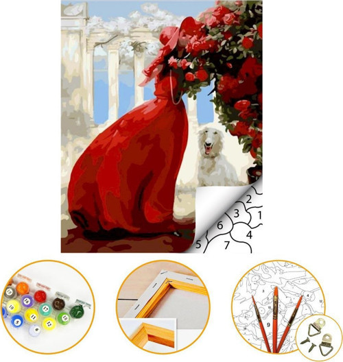 Çiçekli Kadın - Sayılarla Boyama Seti Kasnaklı 40x50cm Boyalar ve Fırçalar Dahil