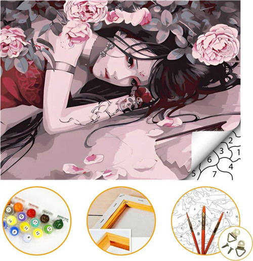 Dövmeli Kadın - Sayılarla Boyama Seti Kasnağa Gerili 40x50cm Boyalar ve Fırçalar Dahil
