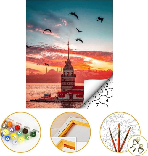 Kız Kulesi - Sayılarla Boyama Seti Kasnaklı 40x50cm Boyalar ve Fırçalar Dahil