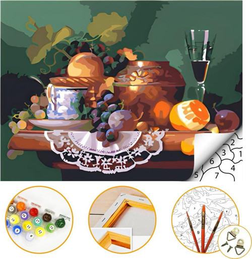 Meyve Sepeti - Sayılarla Boyama Seti Kasnağa Gerili 40x50cm Boyalar ve Fırçalar Dahil