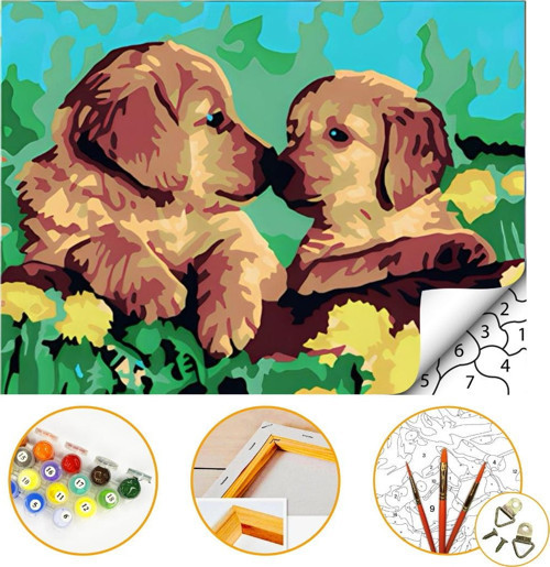 Şirin Köpekler - Sayılarla Boyama Seti Kasnağa Gerili 40x50cm Boyalar ve Fırçalar Dahil