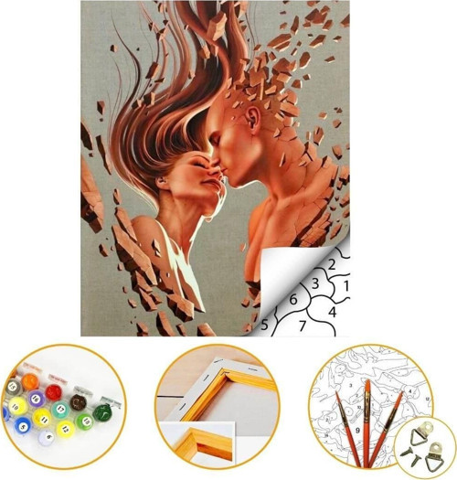 Soyut Aşk - Sayılarla Boyama Seti Kasnaklı 40x50cm Boyalar ve Fırçalar Dahil