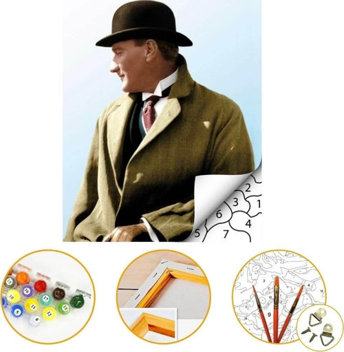 Atatürk - Sayılarla Boyama Seti Kasnaklı 40x50cm Boyalar ve Fırçalar Dahil