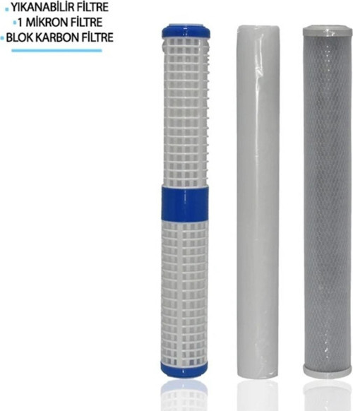 Daire Bina Sayaç Girişi 20" İnc 3 Aşama ( Yıkanabilir , 1m Sediment , Blok ) Yedek Filtre Seti