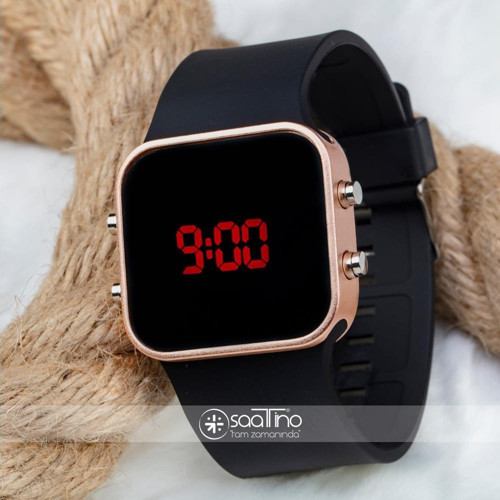 Unisex Rose Renk Siyah Silikon Kordon Dijital Led Kadın Kol Saat ST-303697