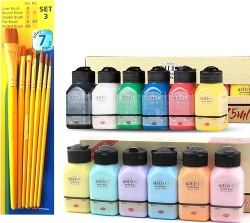 Akrilik Boya Seti 12 X 75 (Canlı Ve Pastel Renkler) Fanart Set3 (7li) Fırça Hediyeli
