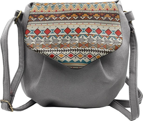 Kadın Gri Aztec Desen Baskılı Heybe Çanta