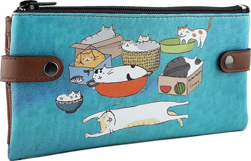 Tasarım Kedi Baskılı Çıt Çıtlı Cüzdan