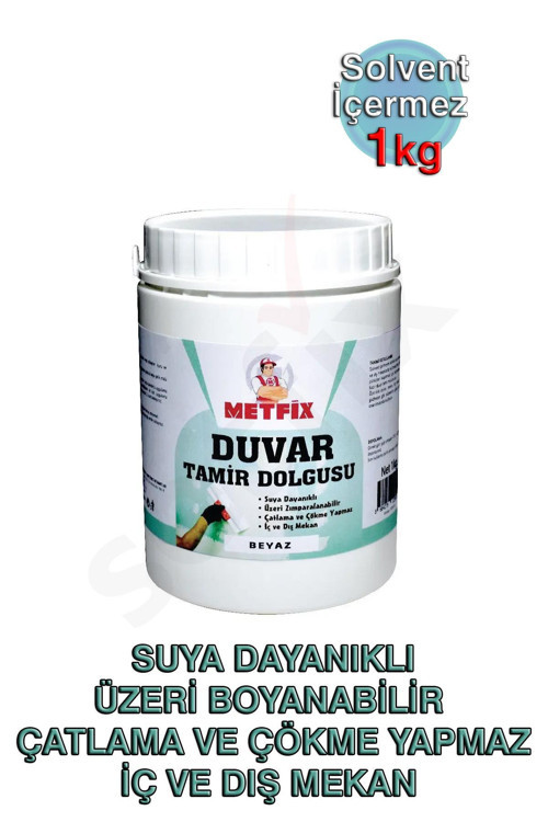 Duvar Tamir Dolgusu 1kg, Beyaz, Suya Dayanıklı, Üzeri Boyanabilir